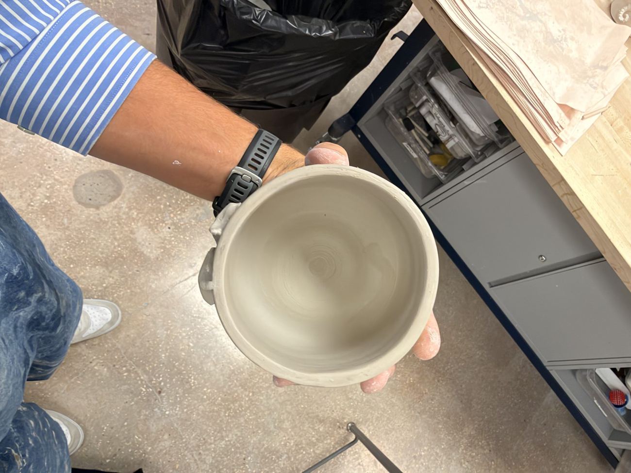 Leather-hard bowl, ready to trim